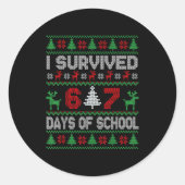 I Survived 67 Days Of School Christmas Meme Six Se Ronde Sticker (Voorkant)