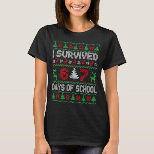 I Survived 67 Days Of School Christmas Meme Six Se T-shirt (Voorkant)