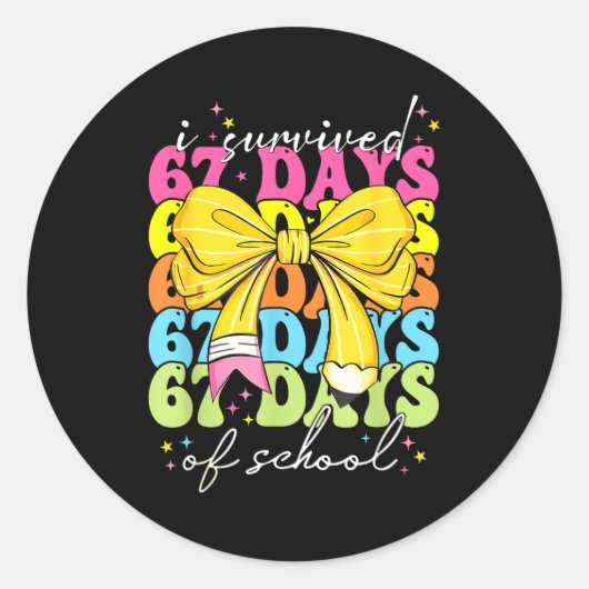 I Survived 67 Days Of School Coquette Bow Student  Ronde Sticker (Voorkant)