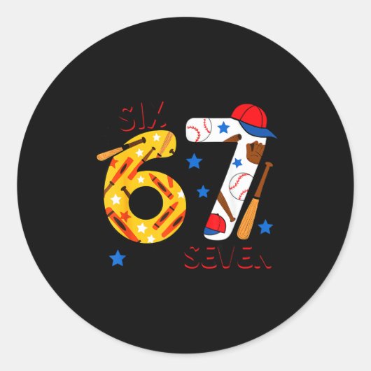I Survived 67 Days Of School Funny 6 7 Baseball Te Ronde Sticker (Voorkant)