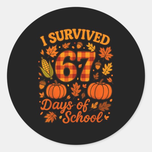 I Survived 67 Days Of School Funny 6 7 Teachers Th Ronde Sticker (Voorkant)