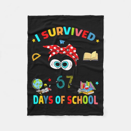 I Survived 67 Days Of School Funny Black Cat Six S Fleece Deken (Voorkant)