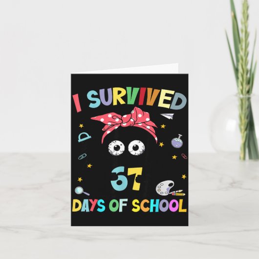 I Survived 67 Days Of School Funny Black Cat Six S Kaart (Voorkant)