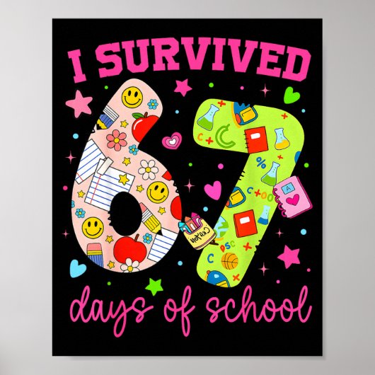 I Survived 67 Days Of School Funny Camouflage Boy  Poster (Voorkant)