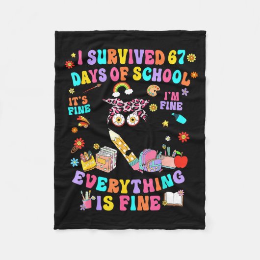 I Survived 67 Days Of School Funny Cat Six Seven M Fleece Deken (Voorkant)