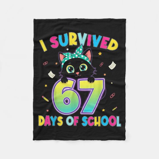 I Survived 67 Days Of School Funny Cat Six Seven M Fleece Deken (Voorkant)