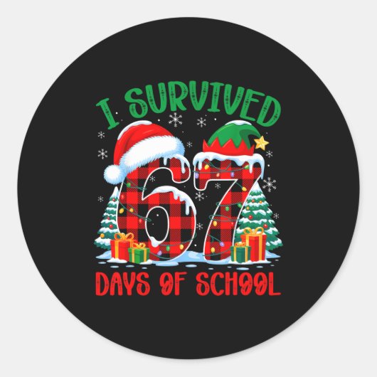 I Survived 67 Days Of School Funny Christmas Six S Ronde Sticker (Voorkant)