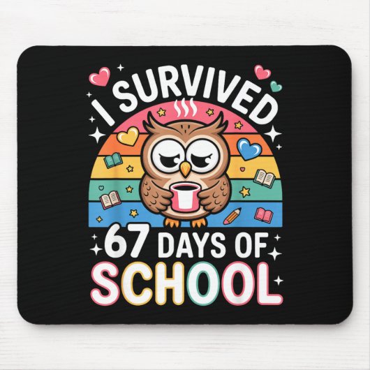 I Survived 67 Days Of School Funny Coffee Owl Scho Muismat (Voorkant)