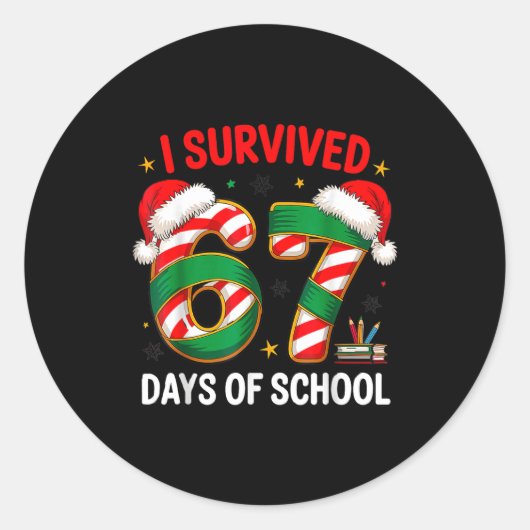 I Survived 67 Days Of School Funny Gen Christmas Ronde Sticker (Voorkant)