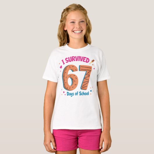 I Survived 67 Days of School Funny Kids School T-shirt (Voorkant volledig)