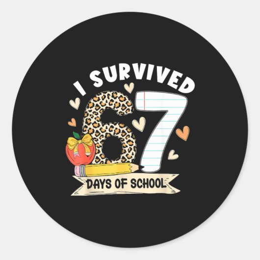 I Survived 67 Days Of School Funny Leopard Student Ronde Sticker (Voorkant)