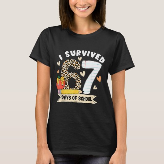 I Survived 67 Days Of School Funny Leopard Student T-shirt (Voorkant)