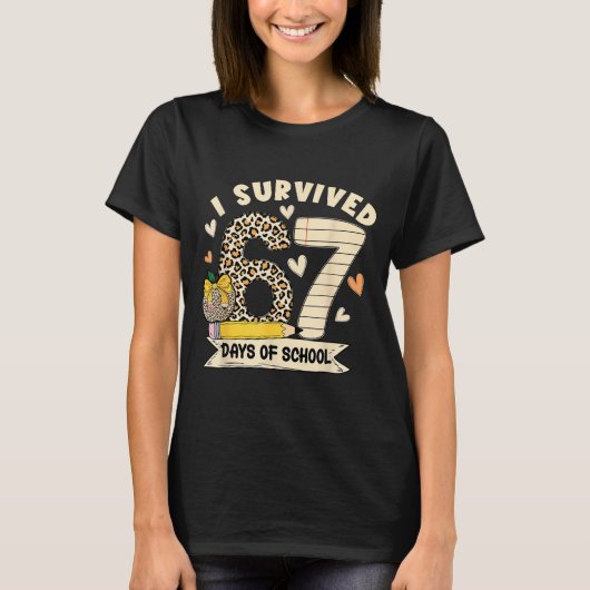 I Survived 67 Days Of School Funny Leopard Student T-shirt (Voorkant)