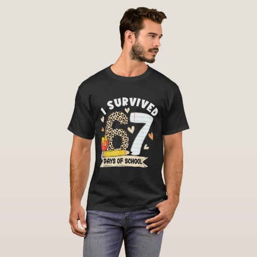 I Survived 67 Days Of School Funny Leopard Student T-shirt (Voorkant volledig)