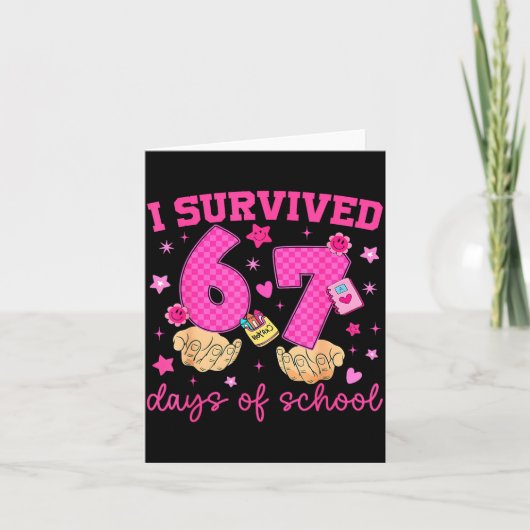 I Survived 67 Days Of School Funny Meme Boy Girl T Kaart (Voorkant)
