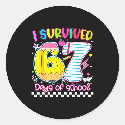 I Survived 67 Days Of School Funny Meme Boy Girl T Ronde Sticker (Voorkant)