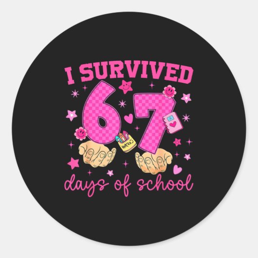 I Survived 67 Days Of School Funny Meme Boy Girl T Ronde Sticker (Voorkant)