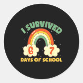 I Survived 67 Days Of School Funny Meme Student Te Ronde Sticker (Voorkant)