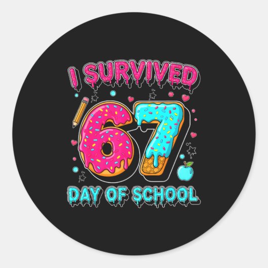 I Survived 67 Days Of School Funny Meme Teacher St Ronde Sticker (Voorkant)