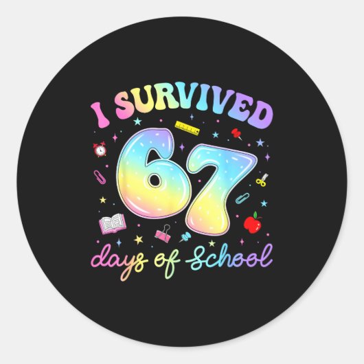 I Survived 67 Days Of School Funny Meme Teacher St Ronde Sticker (Voorkant)
