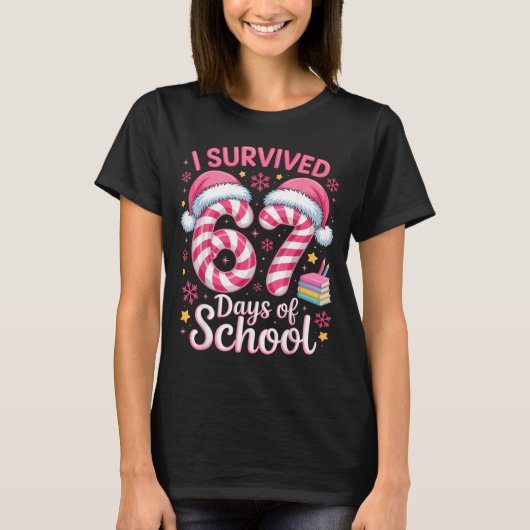 I Survived 67 Days Of School Funny Student Winter T-shirt (Voorkant)