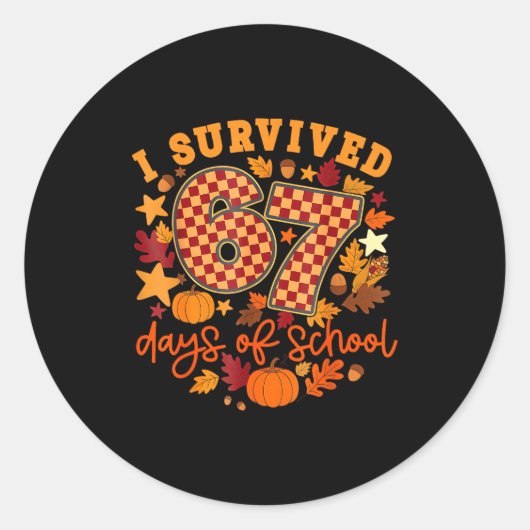I Survived 67 Days Of School Funny Teacher Thanksg Ronde Sticker (Voorkant)