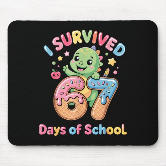 I Survived 67 Days Of School Ice Cream Drip Dino R Muismat (Voorkant)