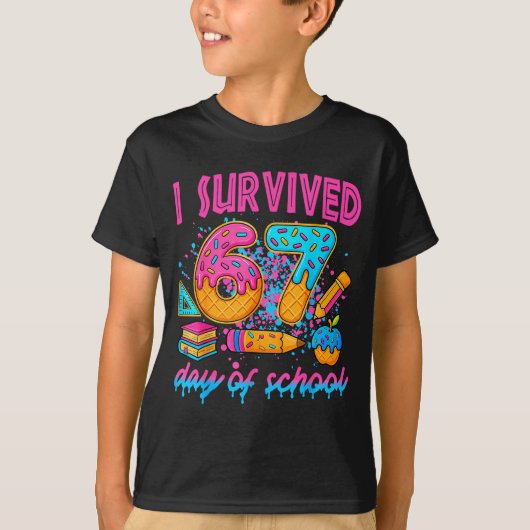 I Survived 67 Days Of School Ice Cream Drip Six Se T-shirt (Voorkant)