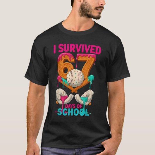 I Survived 67 Days of School Ice Cream Six Seven M T-shirt (Voorkant)