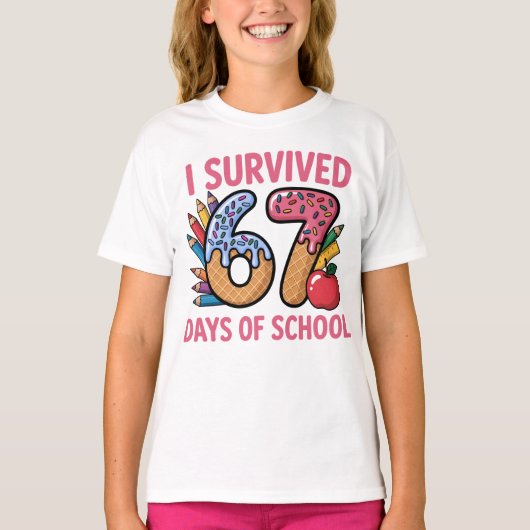 I Survived 67 Days of School Ice Cream Waffl T-shirt (Voorkant)
