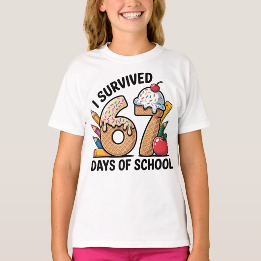 I Survived 67 Days of School Ice Cream Waffl T-shirt (Voorkant)