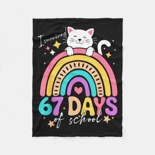 I Survived 67 Days Of School Kids Kitten Cat Cool Fleece Deken (Voorkant)