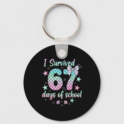 I Survived 67 Days Of School Mermaid Coquette Bow  Sleutelhanger (Voorkant)