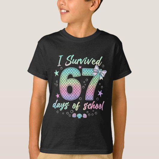 I Survived 67 Days Of School Mermaid Coquette Bow  T-shirt (Voorkant)