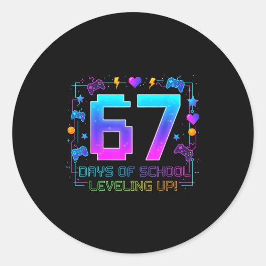 I Survived 67 Days Of School Retro Gamer Level Up Ronde Sticker (Voorkant)
