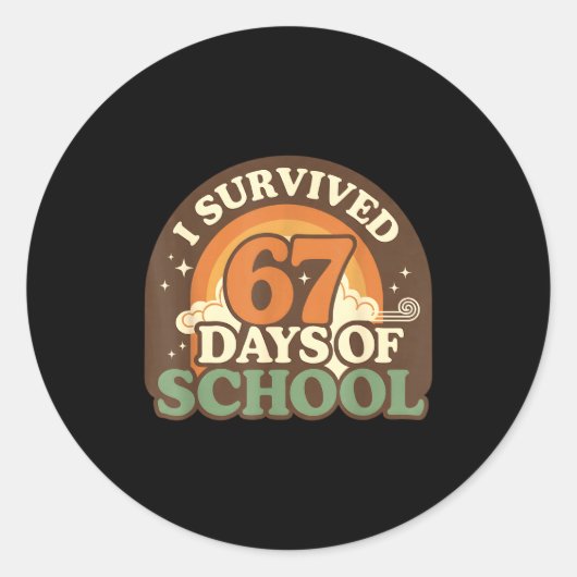 I Survived 67 Days Of School Retro Meme Teachers S Ronde Sticker (Voorkant)