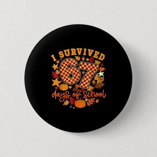 I Survived 67 Days Of School Retro Teacher Thanksg Ronde Button 5,7 Cm (Voorkant)