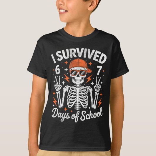 I Survived 67 Days Of School Skeleton Six Seven 6- T-shirt (Voorkant)