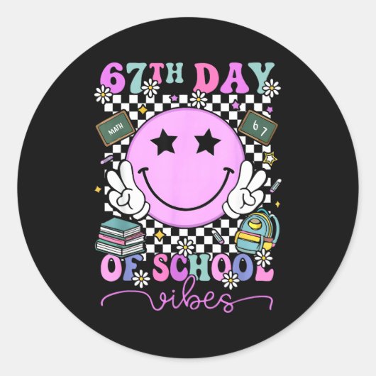 I Survived 67 Days Of School Smile Face Six Seven Ronde Sticker (Voorkant)