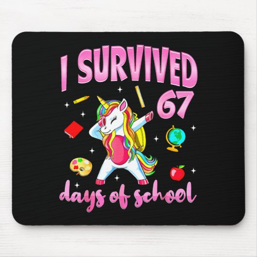 I Survived 67 Days Of School Unicorn Dabbing Teach Muismat (Voorkant)