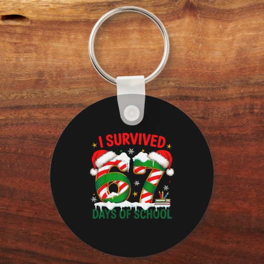 I Survived 67 Days School Christmas Meme 100th Day Sleutelhanger (Voorkant)