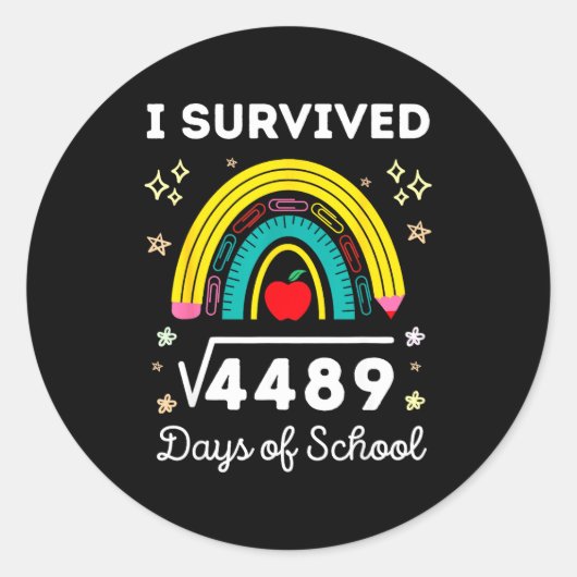 I Survived 67 Square Root Days Of School Funny Mem Ronde Sticker (Voorkant)