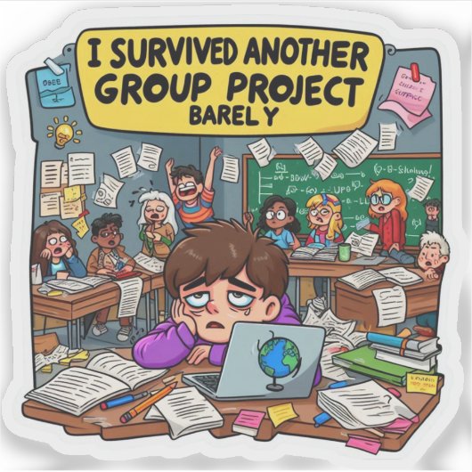 I Survived Another Group Project Barely Funny Sticker (Voorkant)
