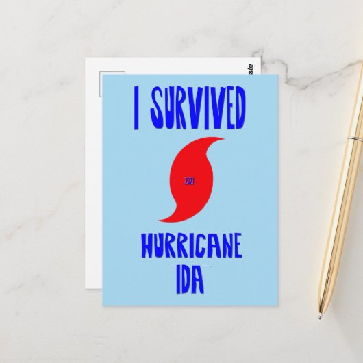 I Survived oricane Ida Briefkaart (Voorkant / Achterkant in situ)