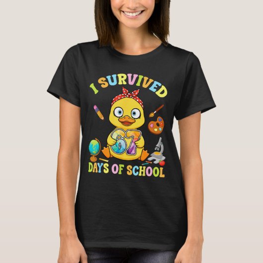 I Survived Six Seven Days Of School Cute Duck Stud T-shirt (Voorkant)