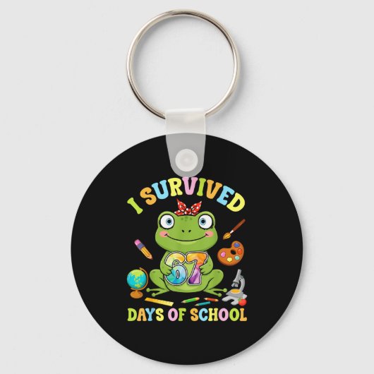 I Survived Six Seven Days Of School Cute Frog Stud Sleutelhanger (Voorkant)