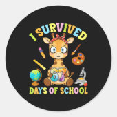 I Survived Six Seven Days Of School Cute Giraffe S Ronde Sticker (Voorkant)