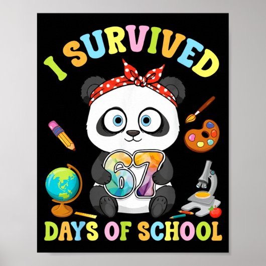 I Survived Six Seven Days Of School Cute Panda Stu Poster (Voorkant)
