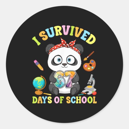 I Survived Six Seven Days Of School Cute Panda Stu Ronde Sticker (Voorkant)