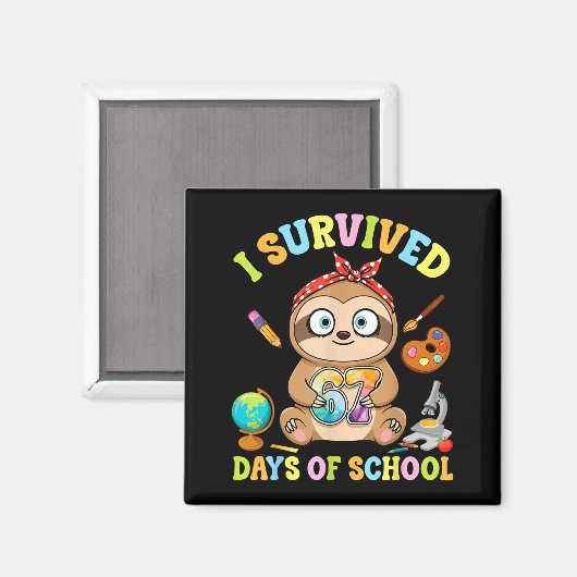 I Survived Six Seven Days Of School Cute Sloth Stu Magneet (Voorkant / Achterkant)